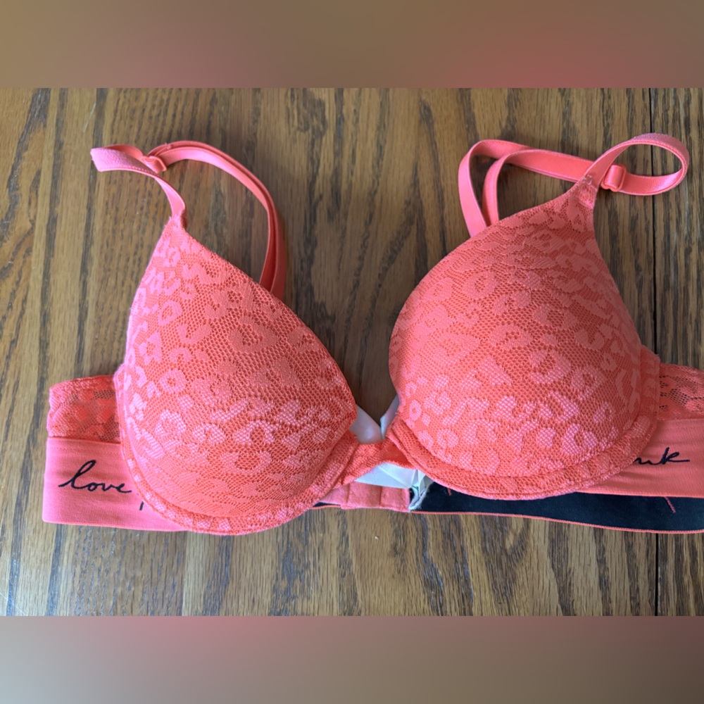 32A pink lace leopard print push up bra by PINK Victoria secret